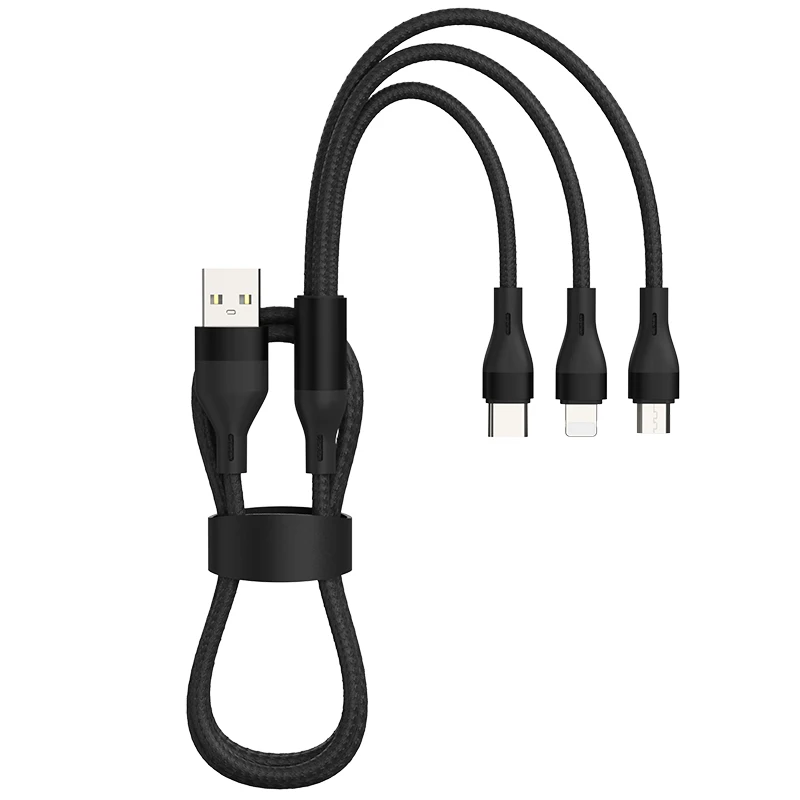 Pink SA 80 3 in 1 USB to micro + iPhone+ type C 2.4 A only Charging Cables with Cotton Braided Metal heads