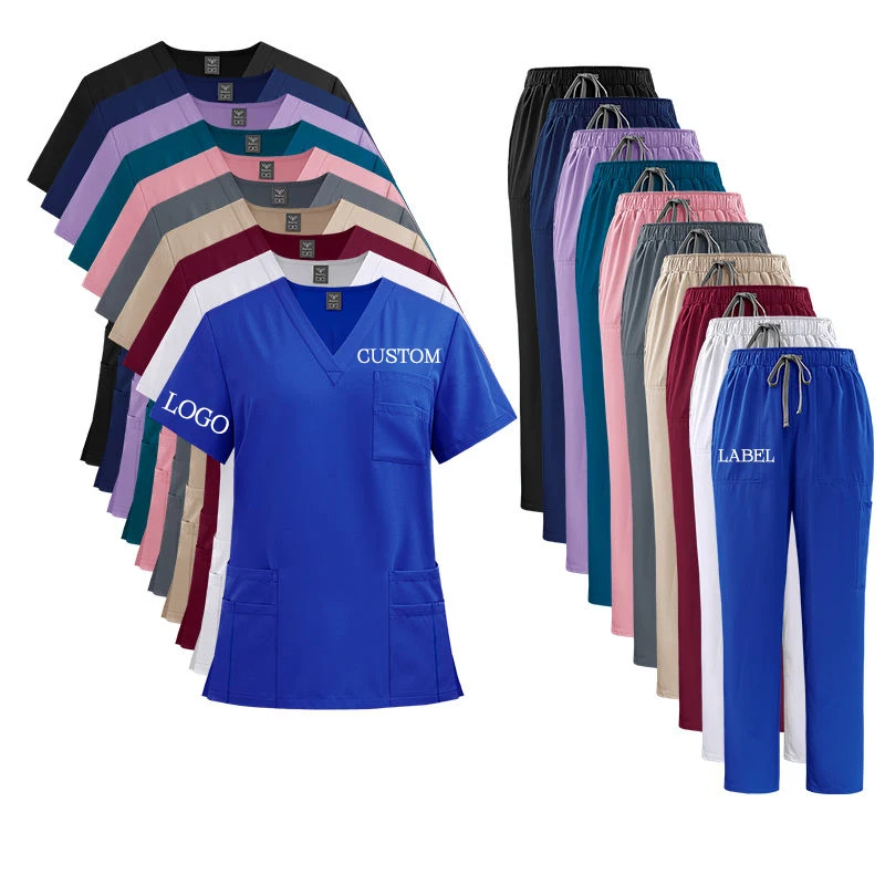 New Fashionable Scrub Designs Women Scrub Set Clinic Spa Doctor Hospital Nurse Uniforms Medical Nursing Scrubs Uniforms Sets