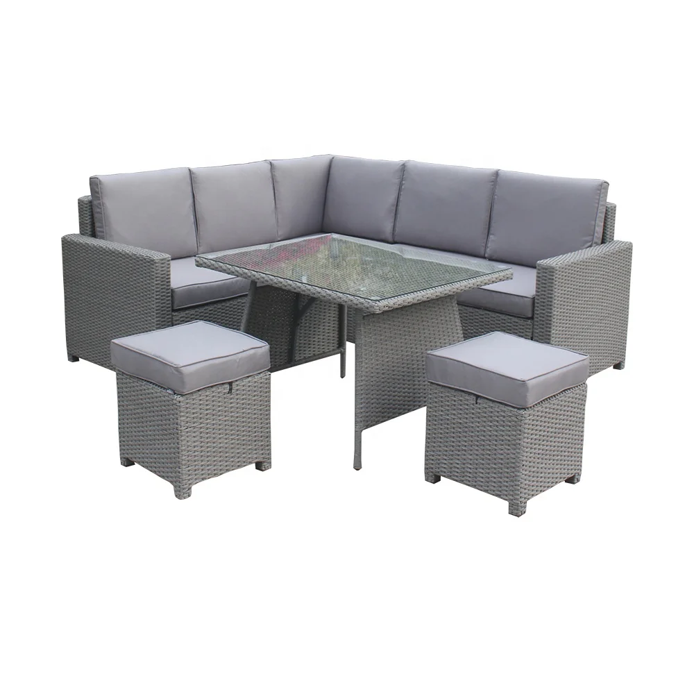 PE rattan steel frame patio sofa set with ottoman outdoor garden sets