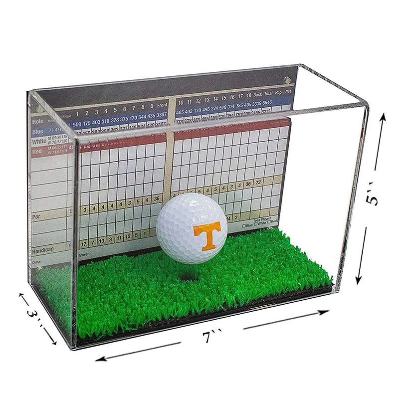 square perspex Golf Ball Display for Enthusiasts clear acrylic Golf Ball Display Case with Turf and Magnetic Card/Picture Slot