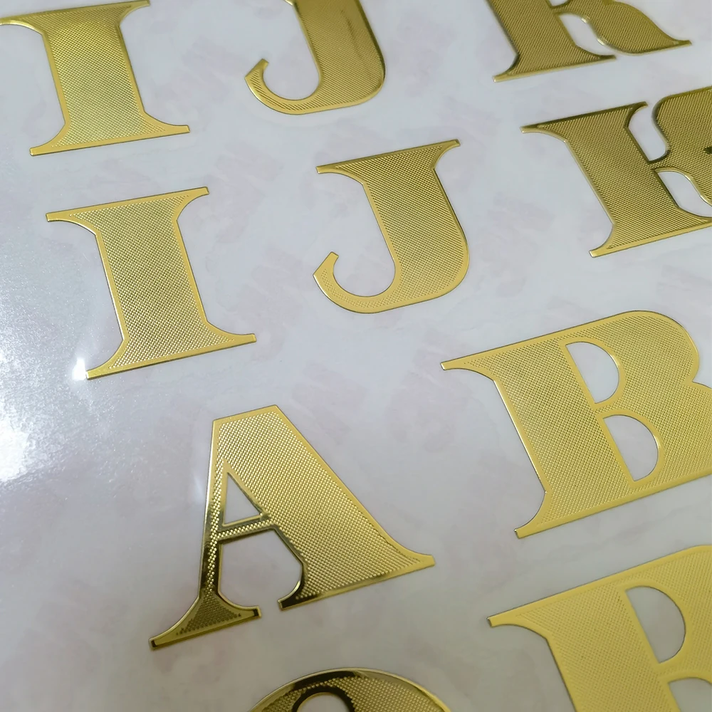 Metallic Letters Labels Custom Thin Electroform Gold Nickel 3D Logo Transfer Embossed Decals Metal Stickers With Adhesive