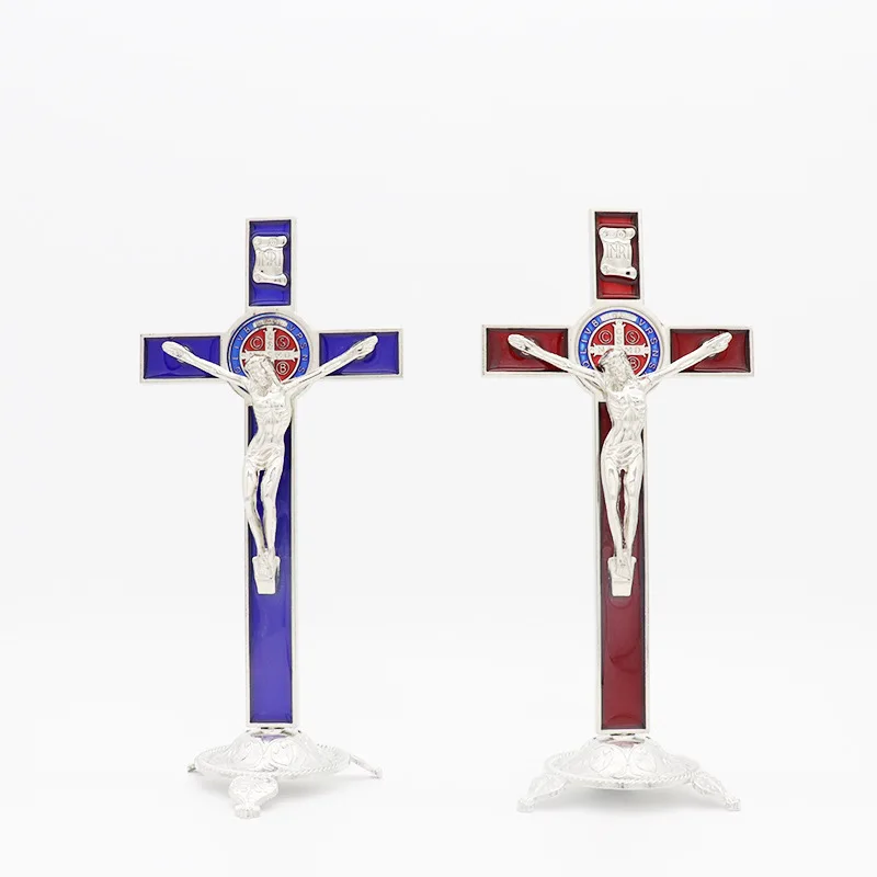 10*20cm Metal Standing Orthodox Cross Christian Religious Jesus Statue Catholic Crucifixes with Gift Box for Office & Home Decor