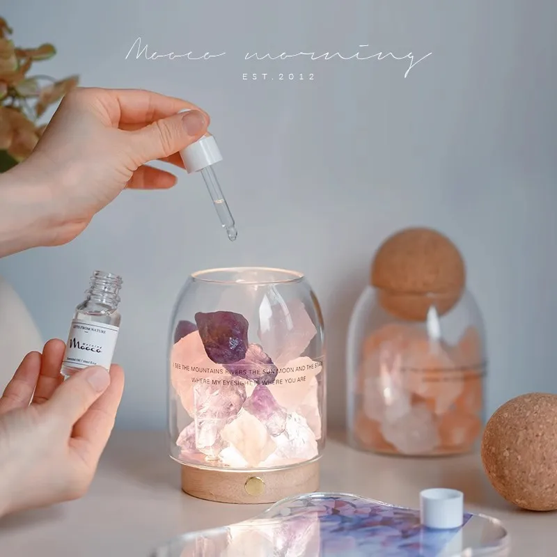 Home Decor Luxury Aromatherapy Natural Crystal Stone Air Freshener Essential Oil Diffuser Gift Set with Night Light