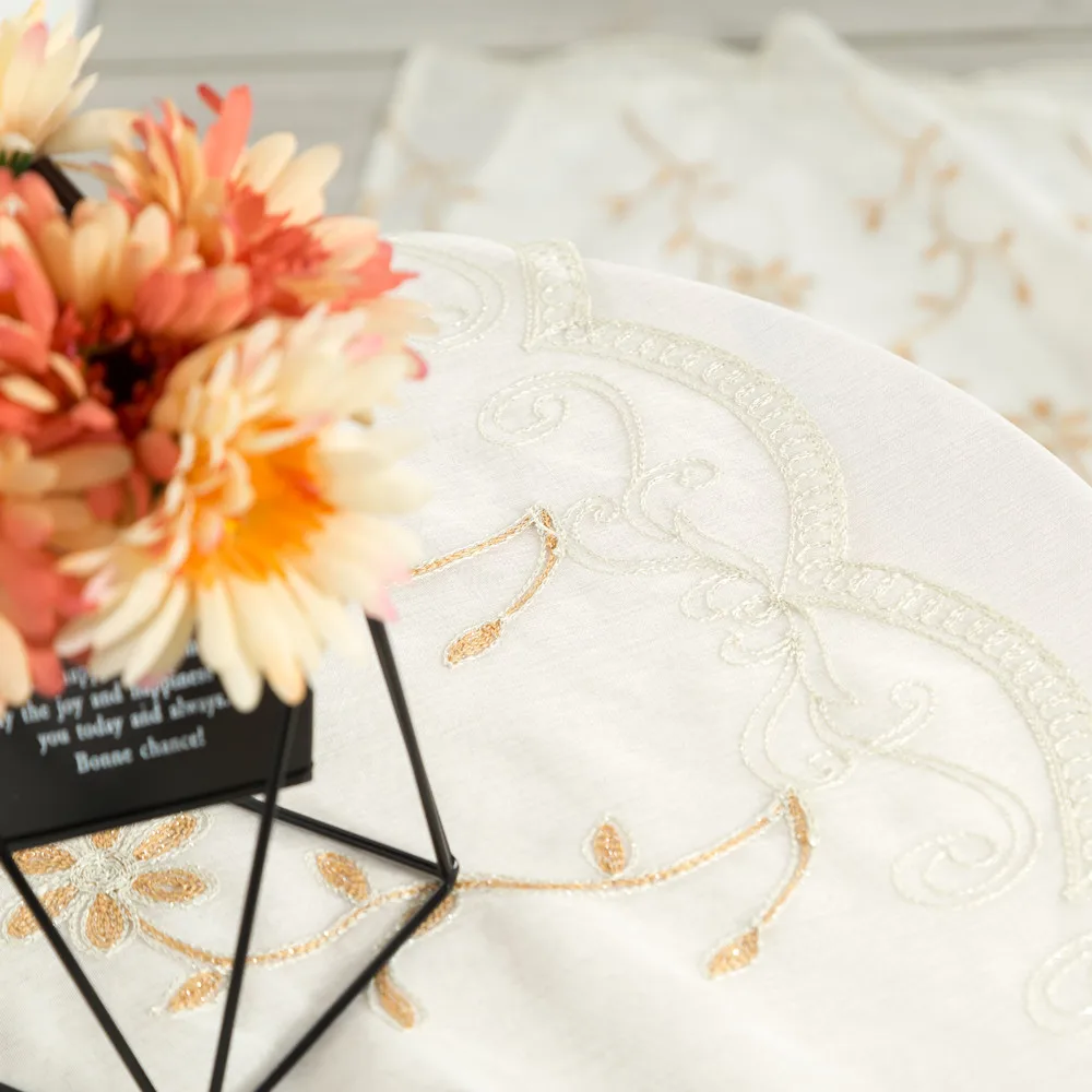 Melodieux flower germany embroidery semi sheer ready made curtain with backing  and valance