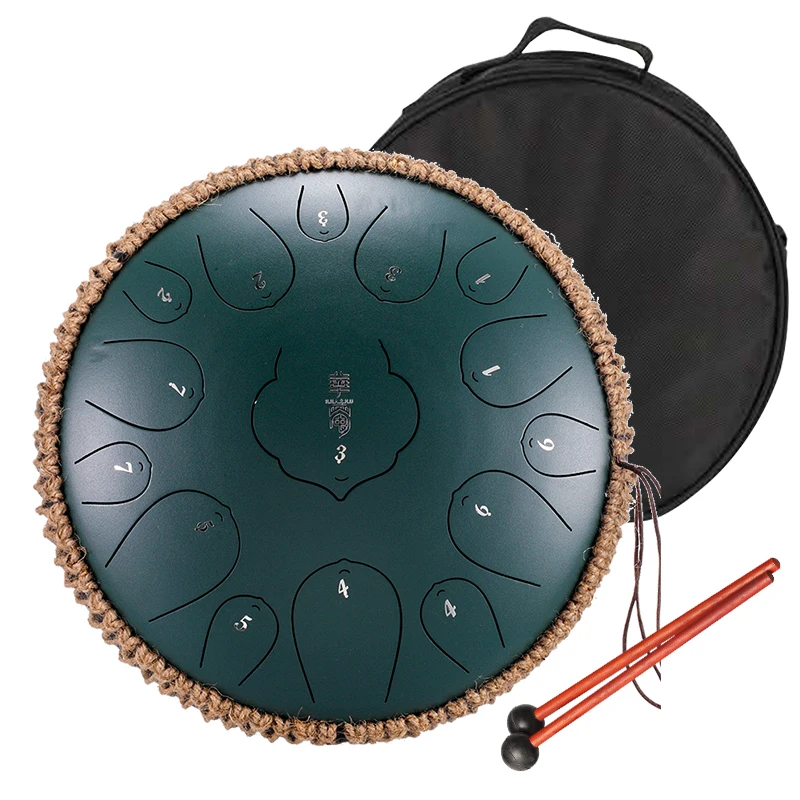 Hluru Lotus Steel Tongue Drum 15 Note 13 Inch Handpan Musical Instruments Drums Kit Tank Drum With Bulge THD15