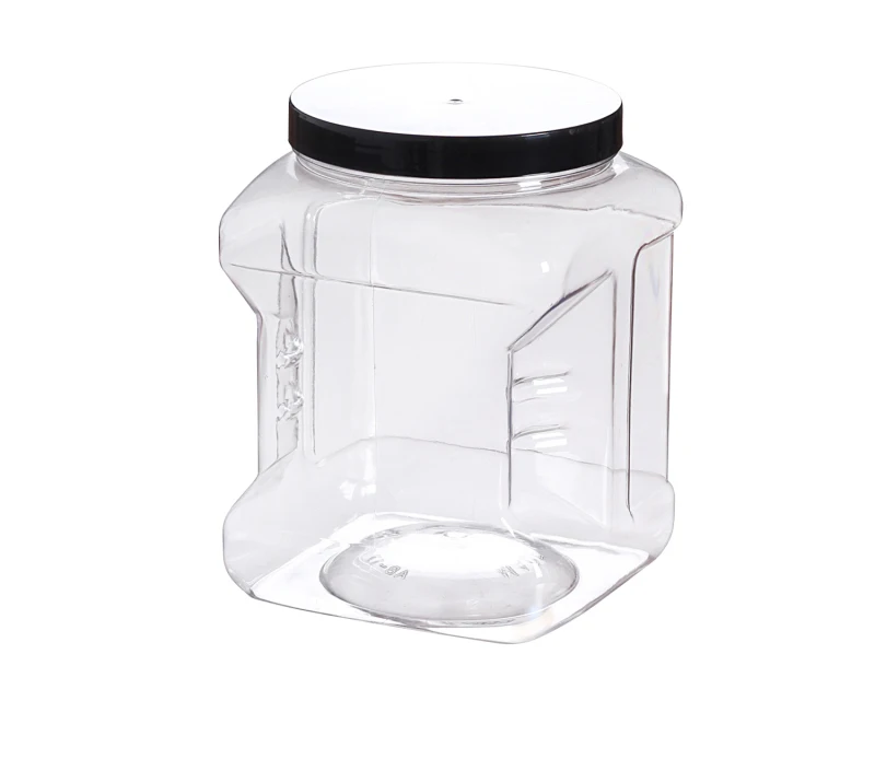 Half Gallon Large Clear Empty Plastic Storage Jars With Lids Square Food Grade Wide Mouth Container With Easy Grip Handles
