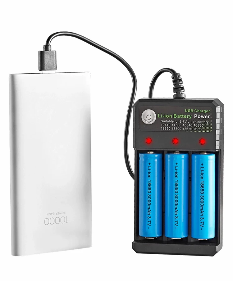 18650 lithium battery USB Charger  USB for 18350 18500  26650 18650 3 Slots Li Ion Battery Charger with LED light Indicate