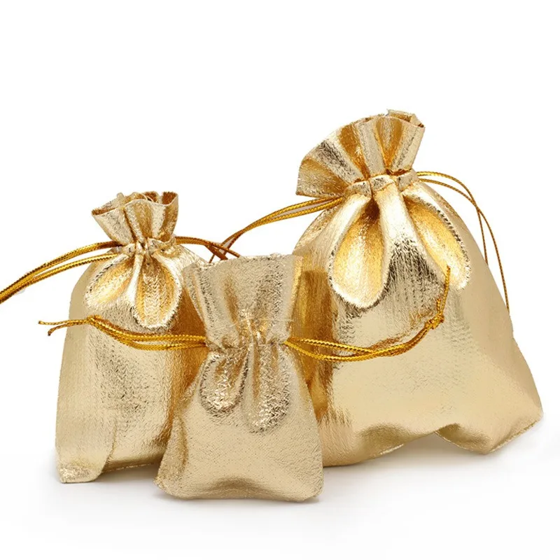 Small Gold Silver Metallic Drawstring Bag Jewelry Gift  Wedding Candy Packing Bag Organza Drawstring Bag