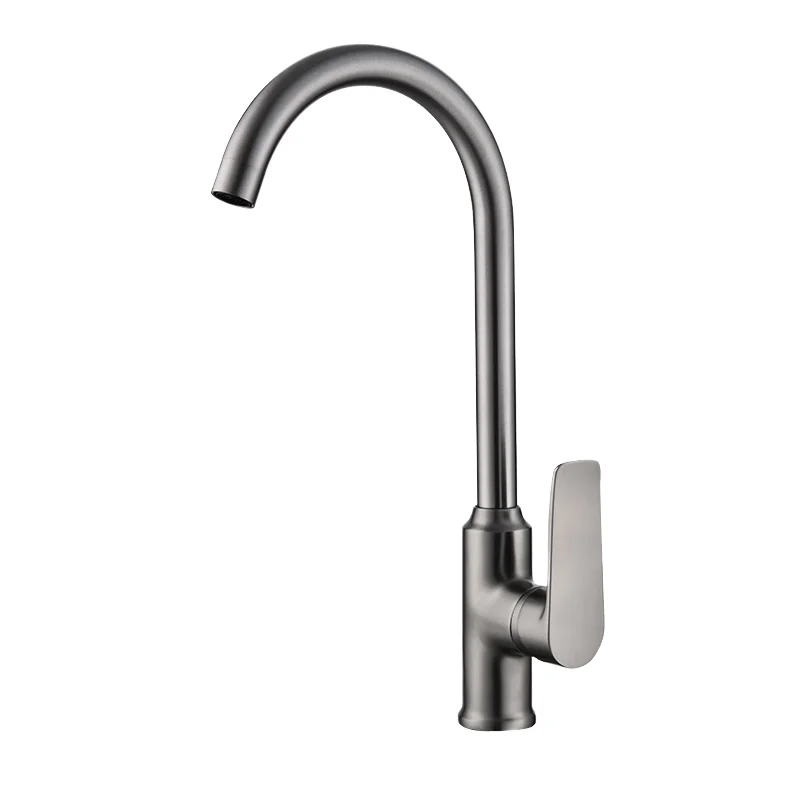 Modern Single-Handle Deck Mounted Brass Kitchen Faucet Gun Gray Stainless Steel Sink Faucet with Pull-Out Spray for Hotels