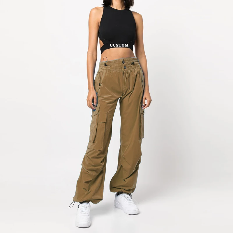 custom logo wholesale 2022 fashion baggy multi pockets casual plus size  clothes women cargo pants