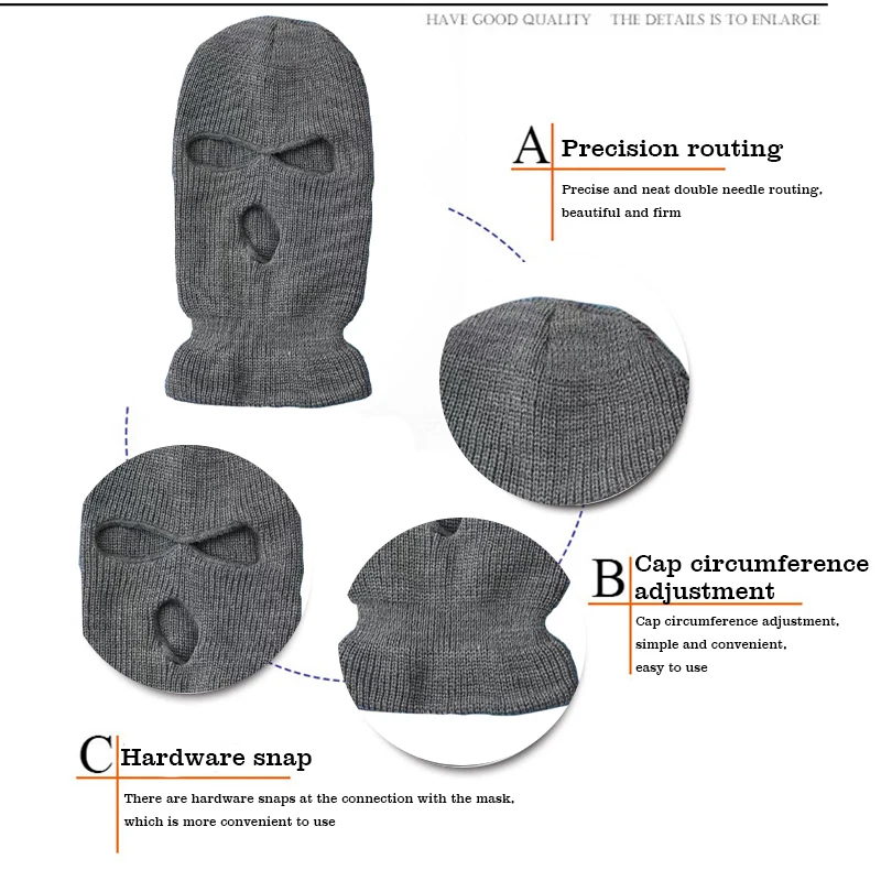 Fashion Knitted Ski Winter Mask Balaclava Three Hole SkiMask 3 Hole Cotton Warm Face Cover Winter Hat For Man