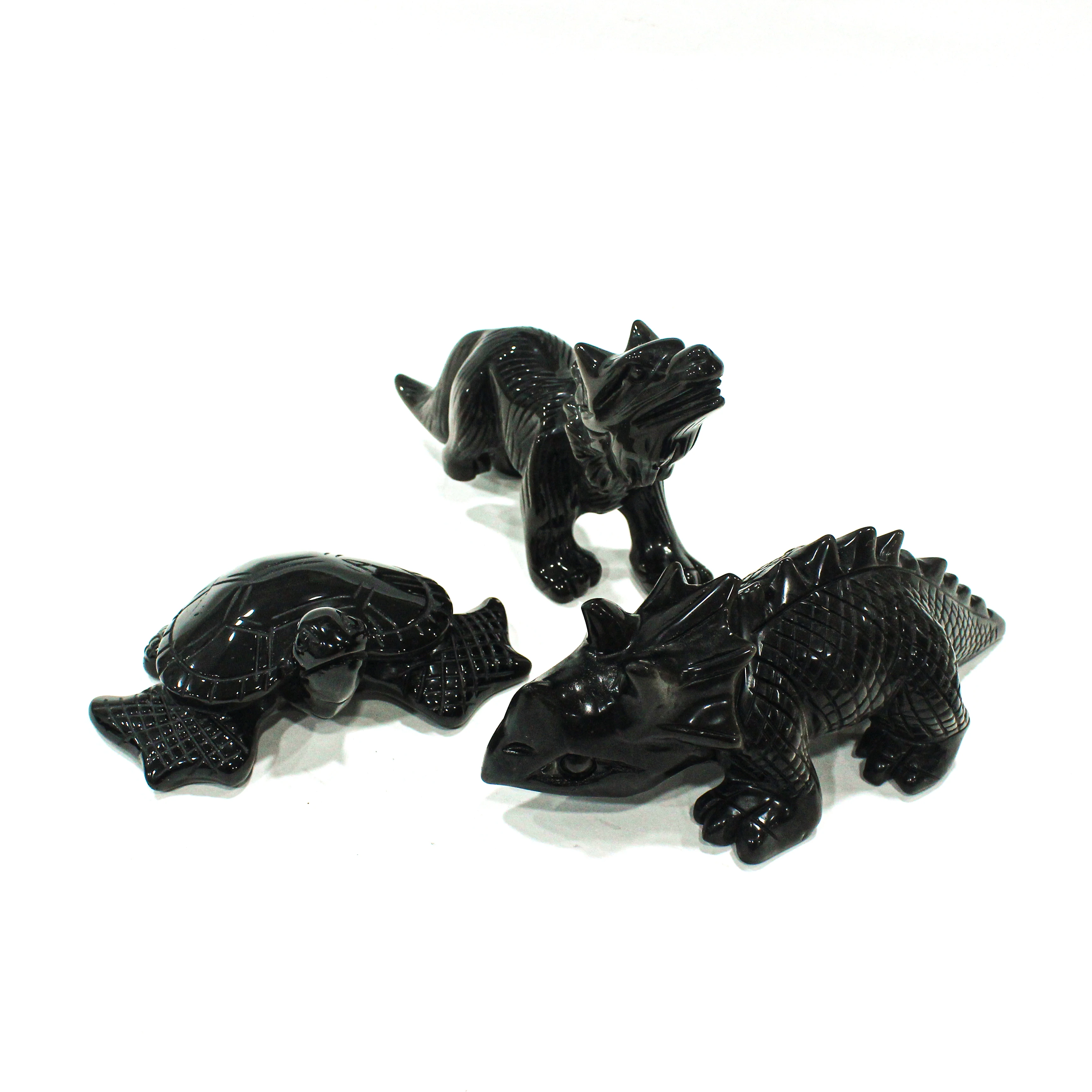 Muelson Wholesale Natural High Quality Crafts Hand Carved Small Obsidian Animal Carvings For Decoration