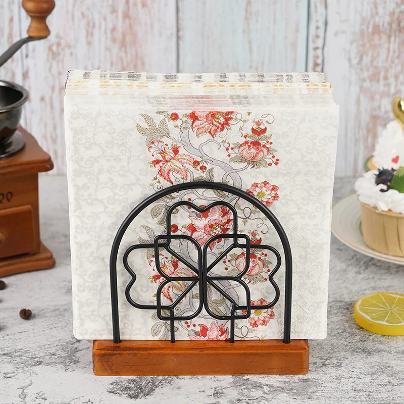 Napkin Holder, Wooden Metal Napkin Dispenser for Tables, Freestanding Tissue Dispenser for Kitchen Countertop Dining Table