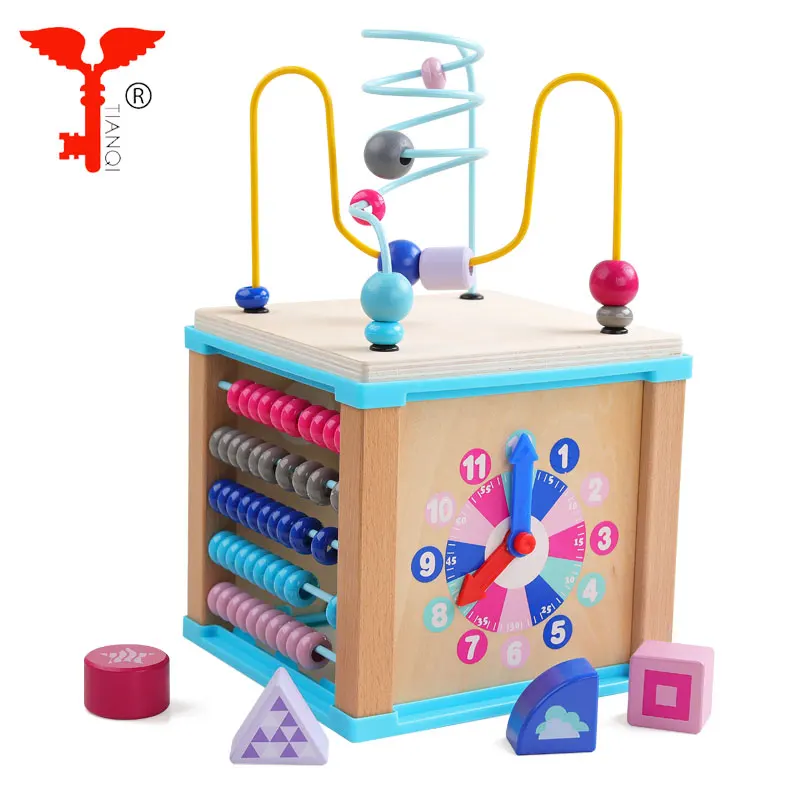 plain wood cube wooden toy bead maze intelligent game toy for baby