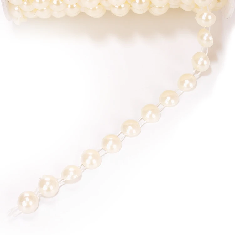 wholesale half round transfer ivory Pearl Beads Trim rhinestone Decoration Sewing roll plastic edge Trims cup chain for clothes