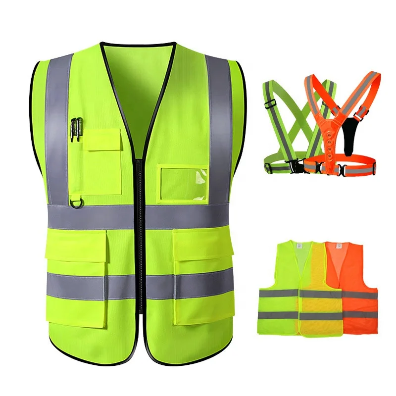 High Visibility Breathable Mesh Fabric Safety Vest with pockets for Traffic Work Security Guard and Construction