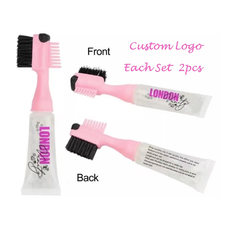 Custom Logo Baby Hair Gel Brush 3 in 1 Strong Hold Edge Control Waterproof Gel Tube for Natural Hair