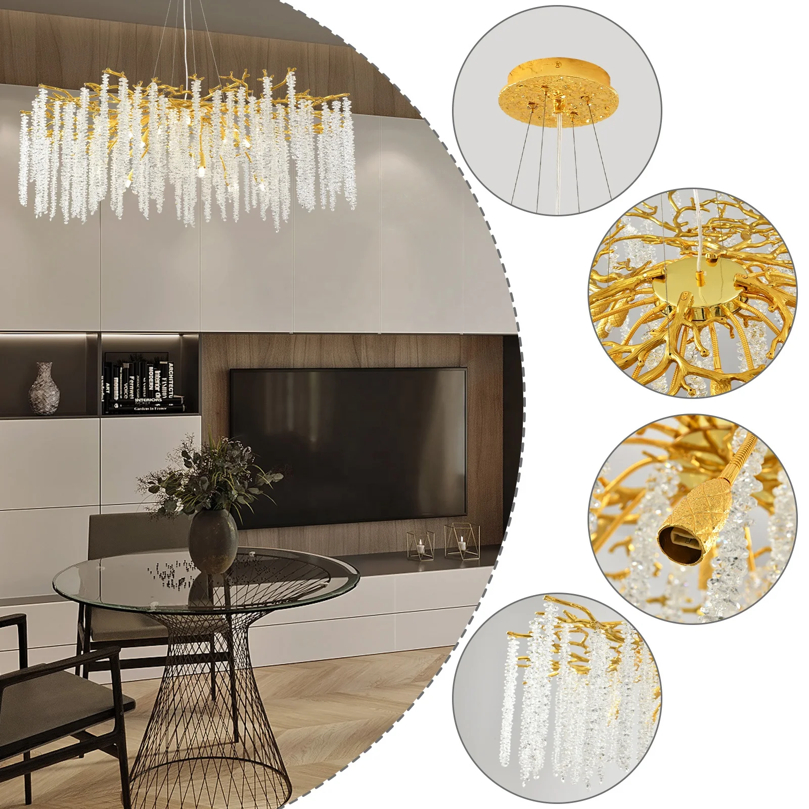 Detachable low shipping die-casting aluminum branch chandelier for indoor living room dining room island chandelier crystal