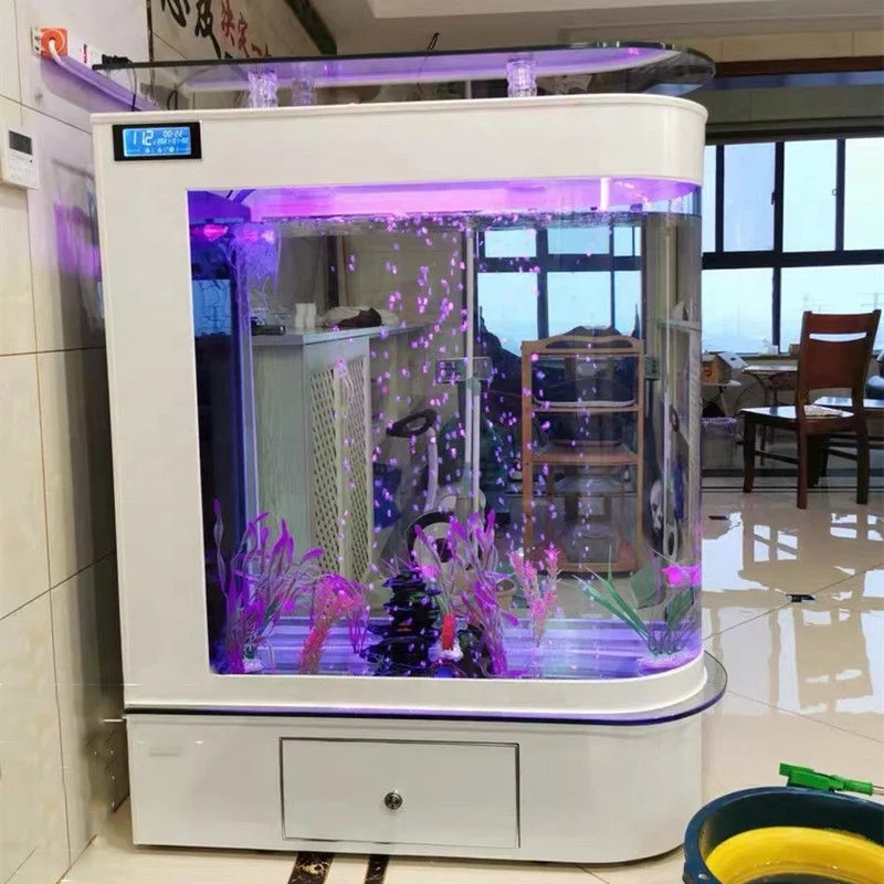 Creative Large Oval Desktop Jellyfish Aquarium Eco-friendly LED Light Rechargeable Power Supply for Bedroom Living Fish Tank