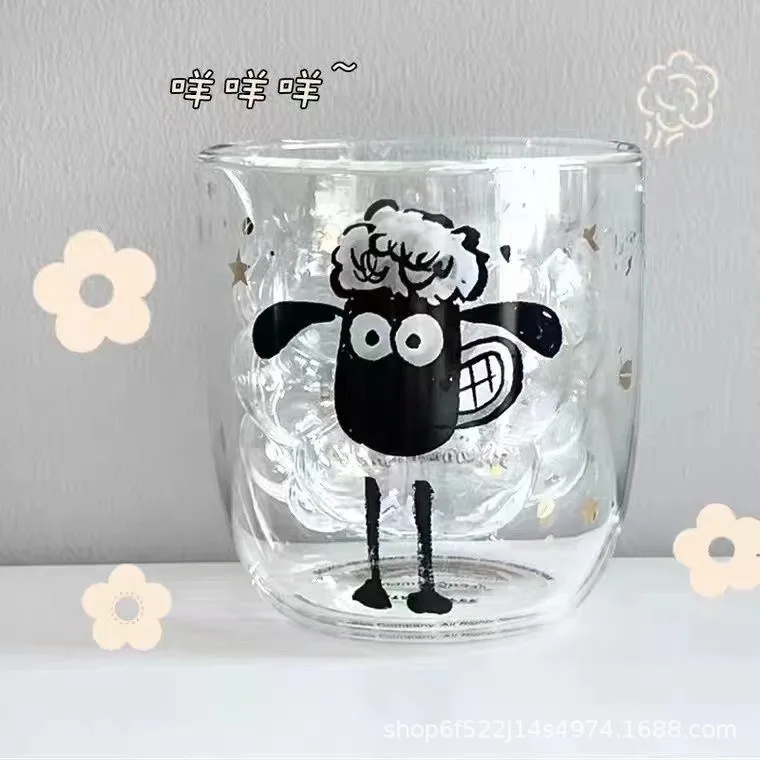 Wholesale Small Cute Sheep-shaped Clear Glass Free Creative Personality Coffee Juice Milk Mug with Spoon