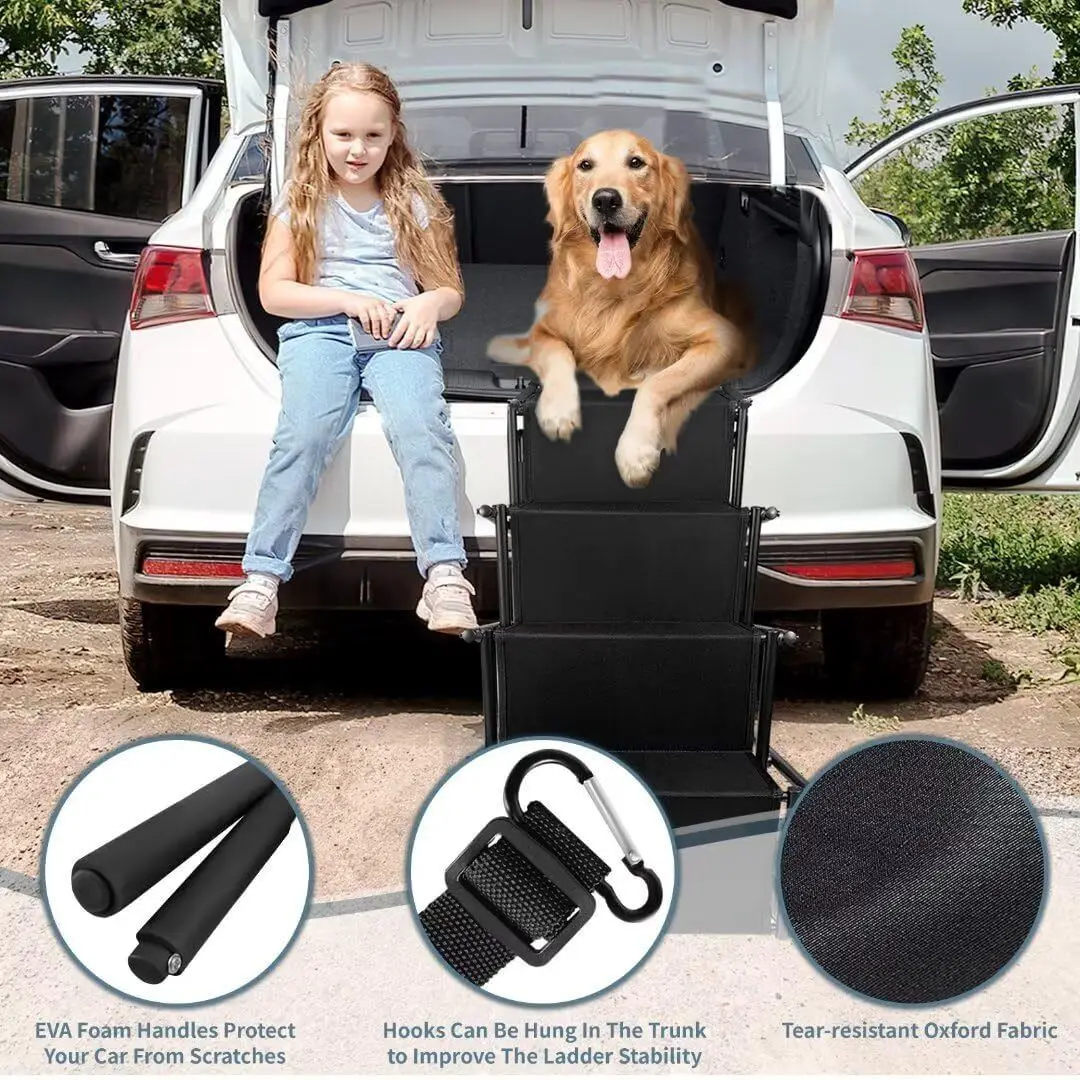 Pawise Portable Dog Car SUV Truck Step Stairs Pet Lightweight Foldable Ladder Ramp Folding Dog Ramp For Small Medium Large Dogs