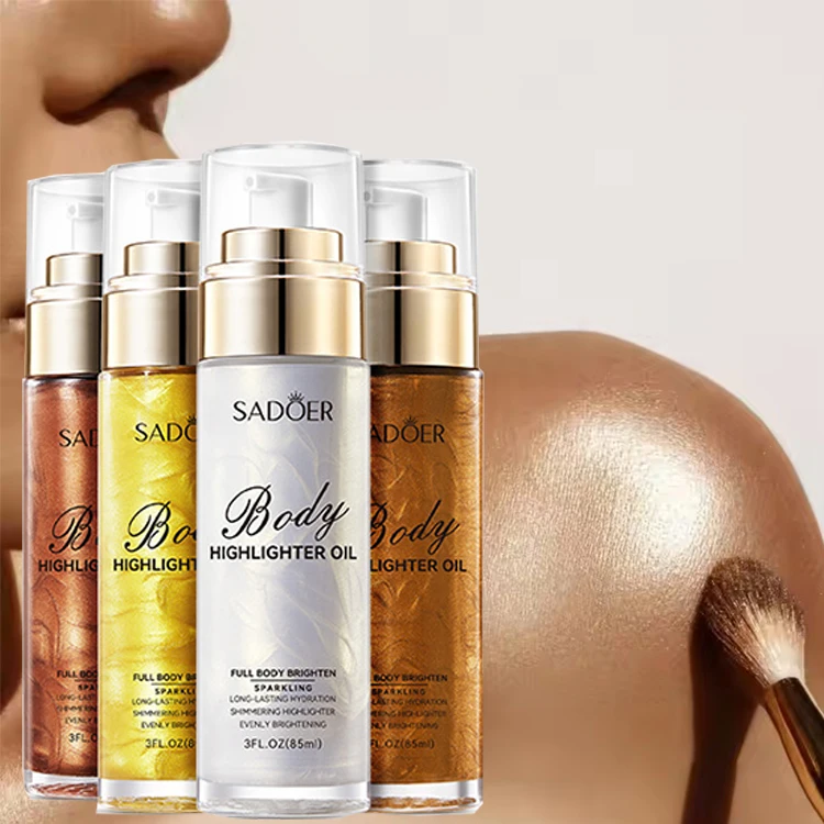 OEM SADOER Body Shimmer Oil Glitter Brighten Waterproof Liquid Highlighter Face and Body Makeup Glitter Oil