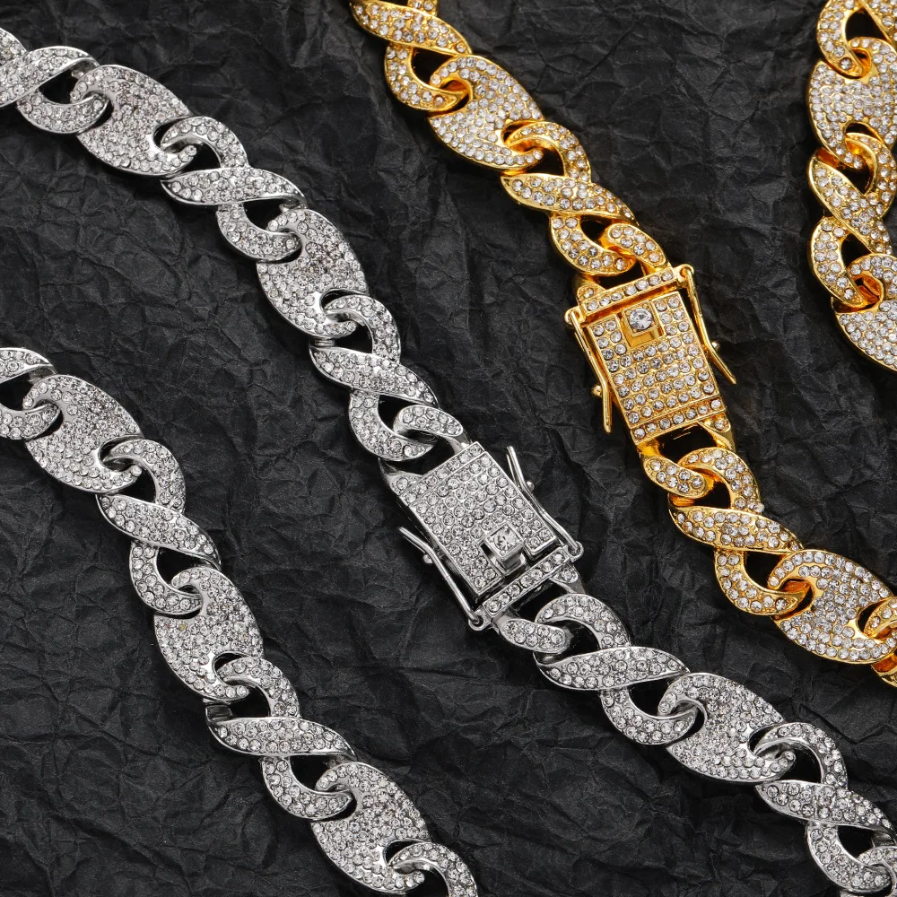 Personality Creative Stitching Cuban Link Chain Buckle Pig Nose Exaggerated Silver Chain Necklaces Trendy Hip Hop Jewelry