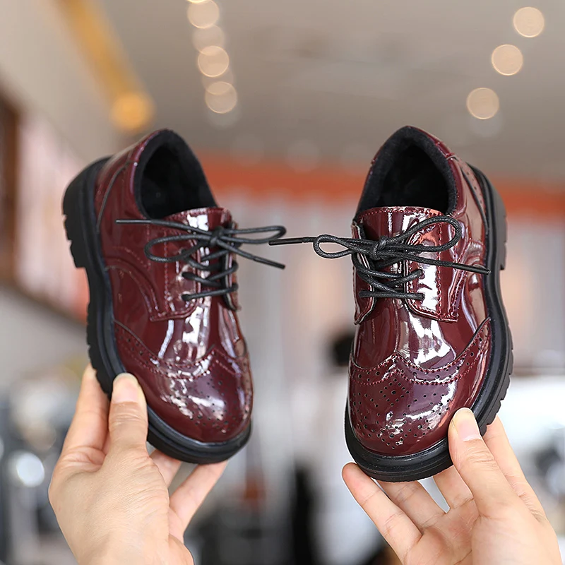 Hot selling add plush warm leather kids student shoes school shoes winter for boys
