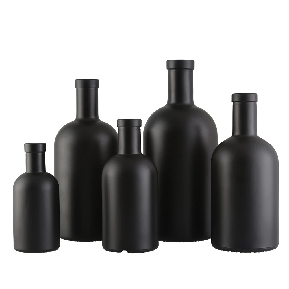 Custom Black Round Shape 50ml 100ml 200ml 375ml 500ml 700ml 750ml 1000ml Spirit Glass Bottle for Liquor