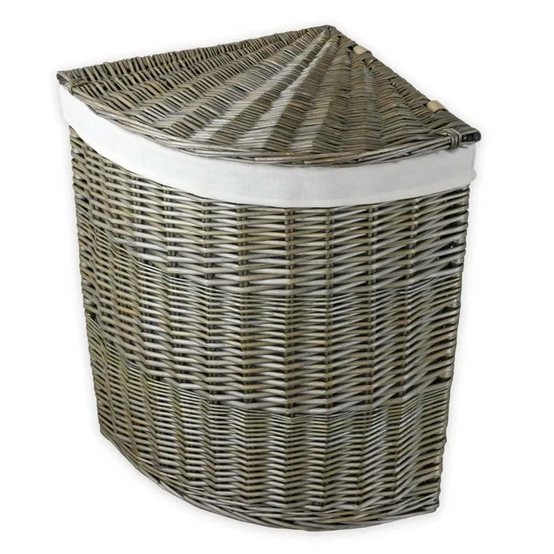Factory Direct Willow Woven Wicker Corner Storage  Laundry  Basket with Liner