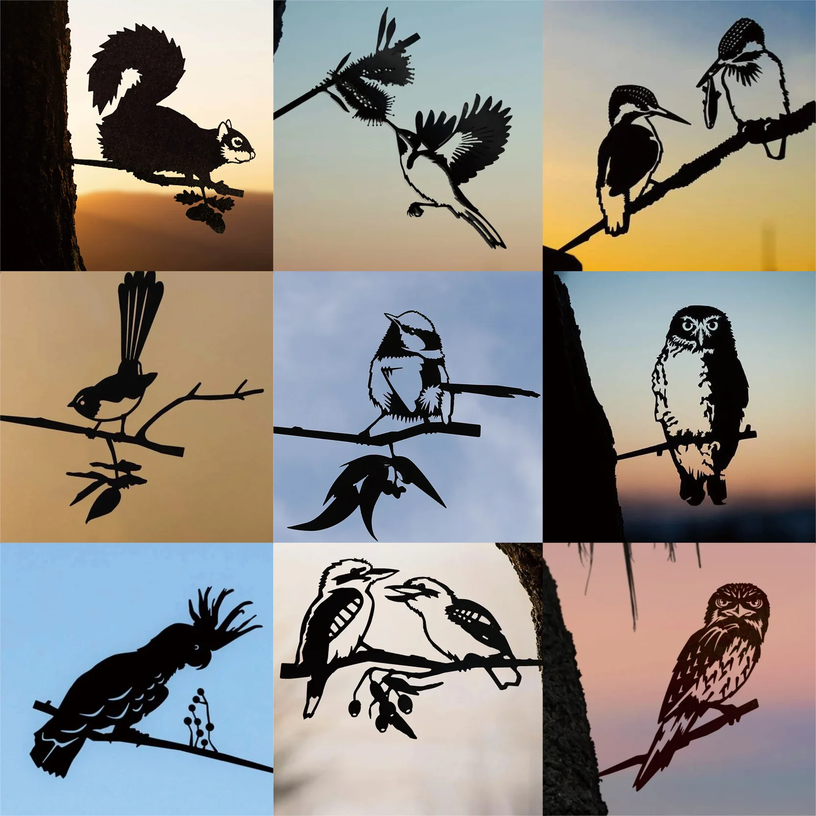 Metal Birds Yard Decor Garden Silhouette Powder Coated Rust Proof Iron Bird Tree Art Ornaments Garden Ornaments