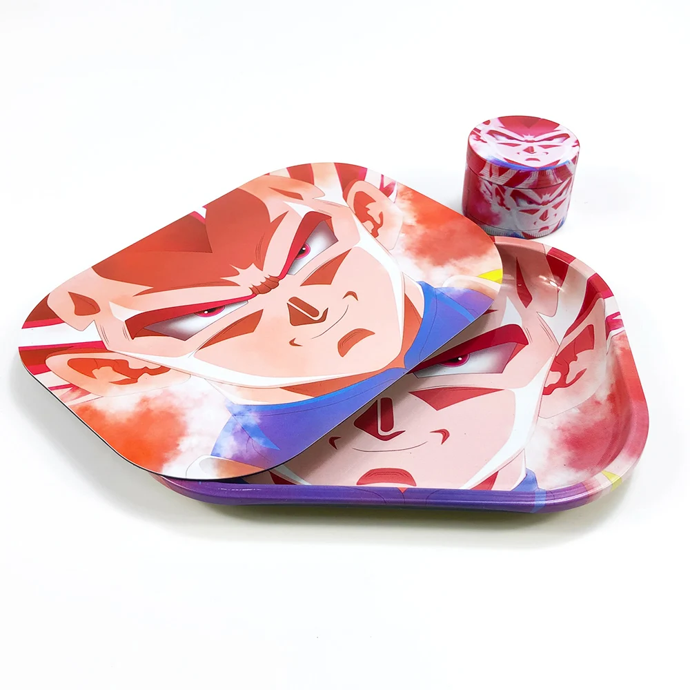 HEMPACKA Wholesale Design Weed Metal Grinder Tin Rolling Tray Smoking Set With Magnetic Lid Rolling Tray