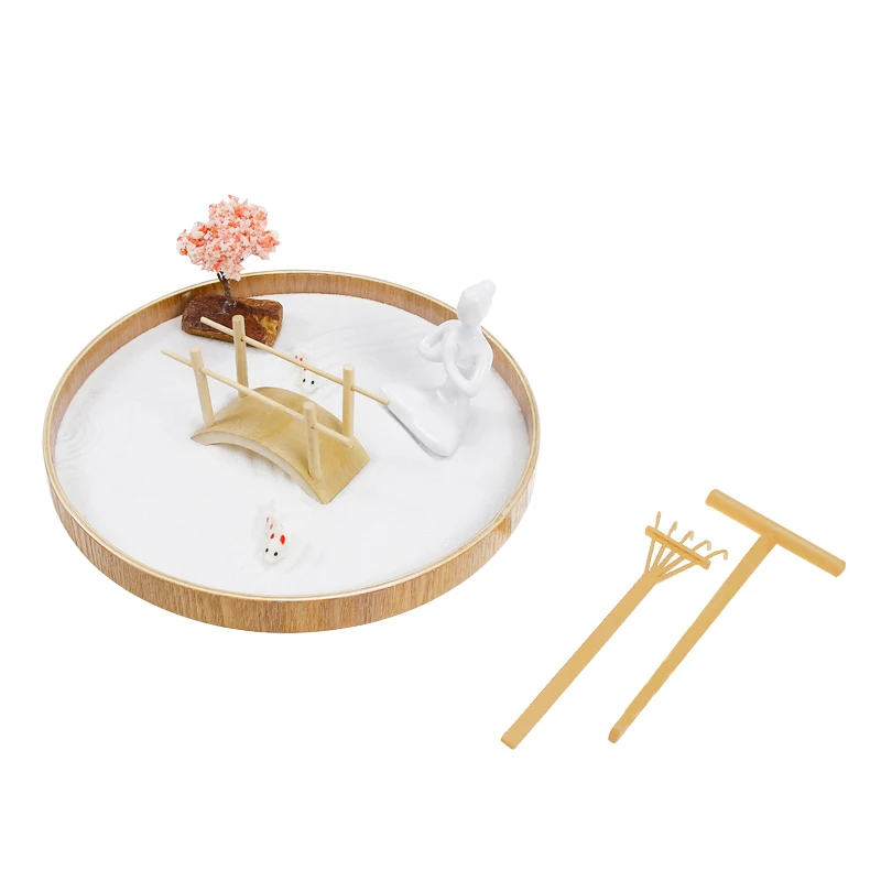 Custom High quality new model wholesale japanese buddha kit zen garden decorative desktop mini round zen garden