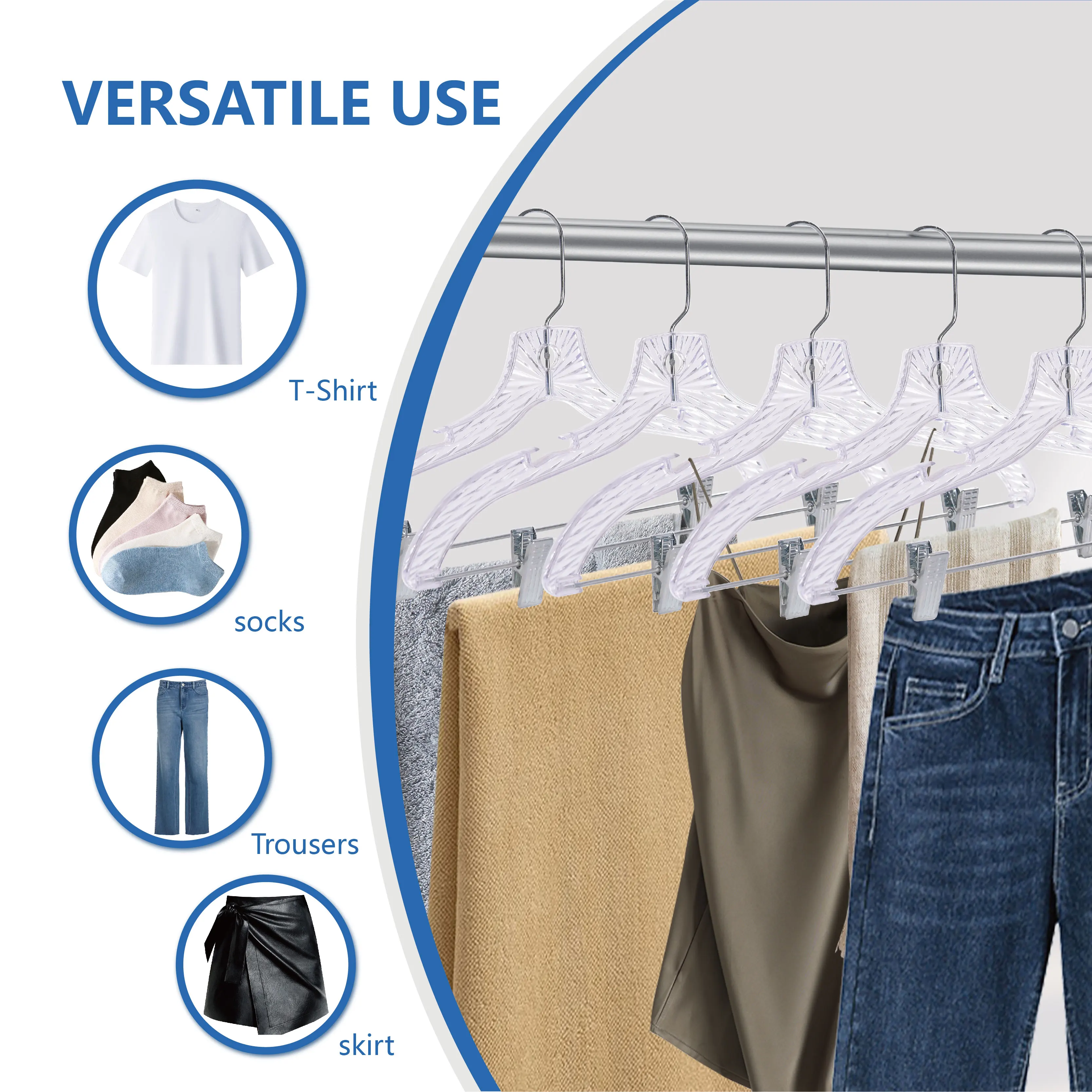 Clothes Hanger Factory Sale Glory Hanger   Transparent with Clip Clothes Crystal Clothes Rack Non slip clear Hanger