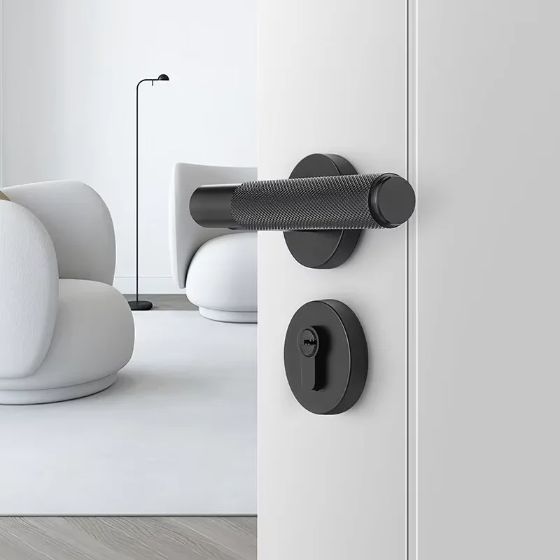 Wholesale Inventory Zinc Alloy Door Handle 20Cm Black Modern Knurled Door Handles On Plate