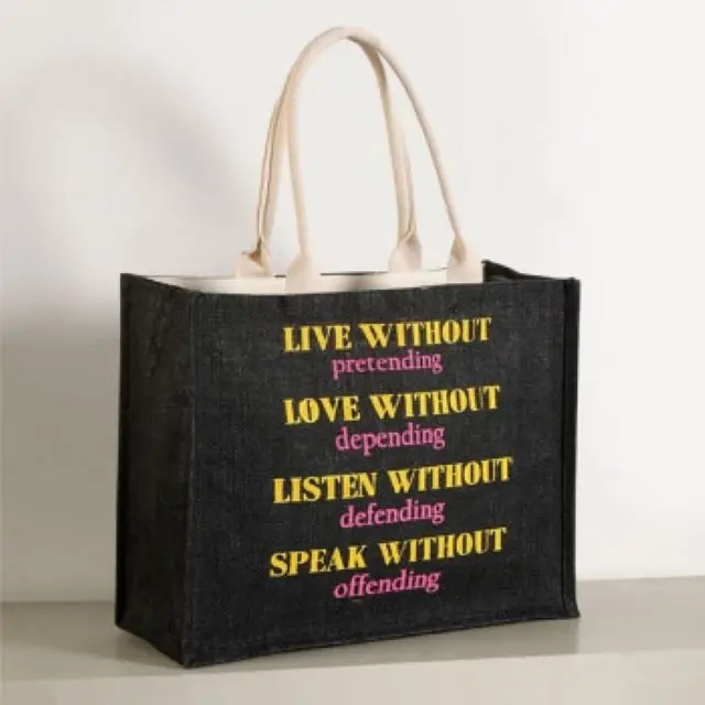 Green color Jute Bags With Rope Handle shopping Kitchen Bag Things Printed Lunch Large size customized logo