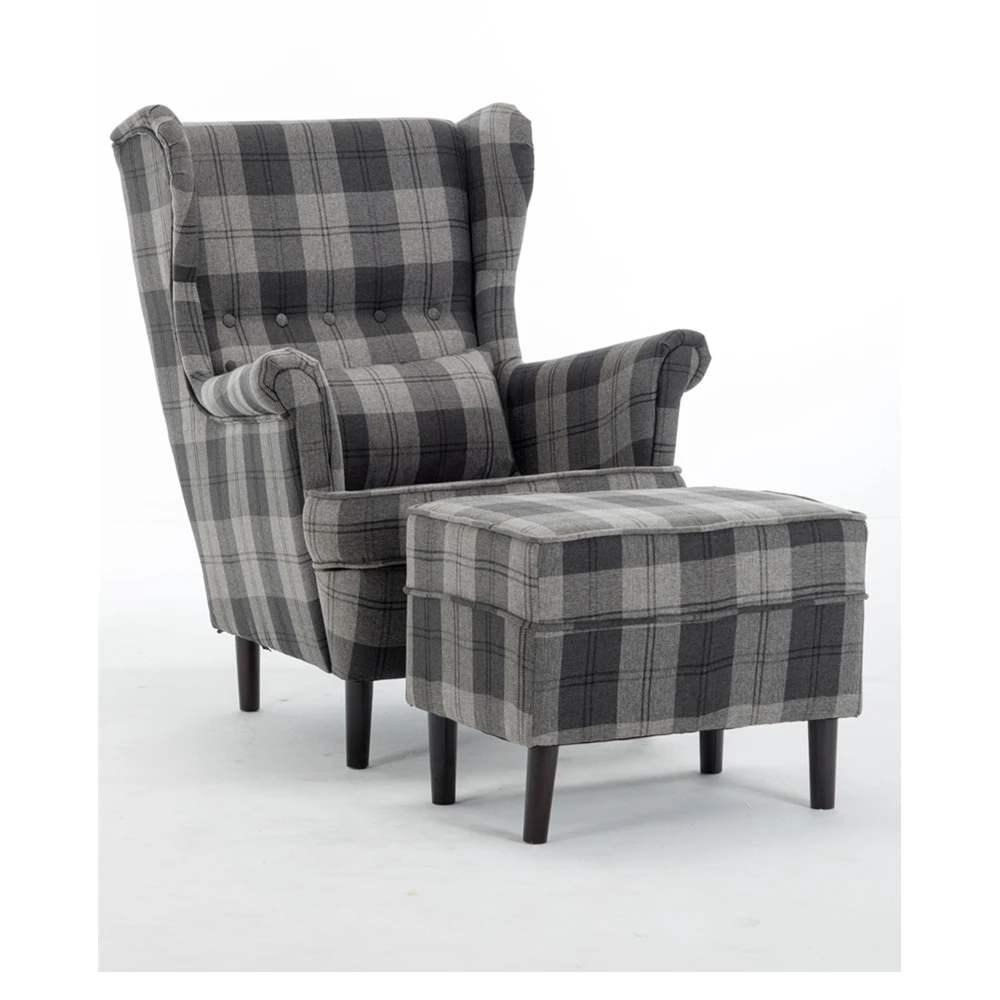 Быстрая доставка, французское стильное современное клетчатое кресло с высокой спинкой, Роскошное кресло с крыльями для гостиной