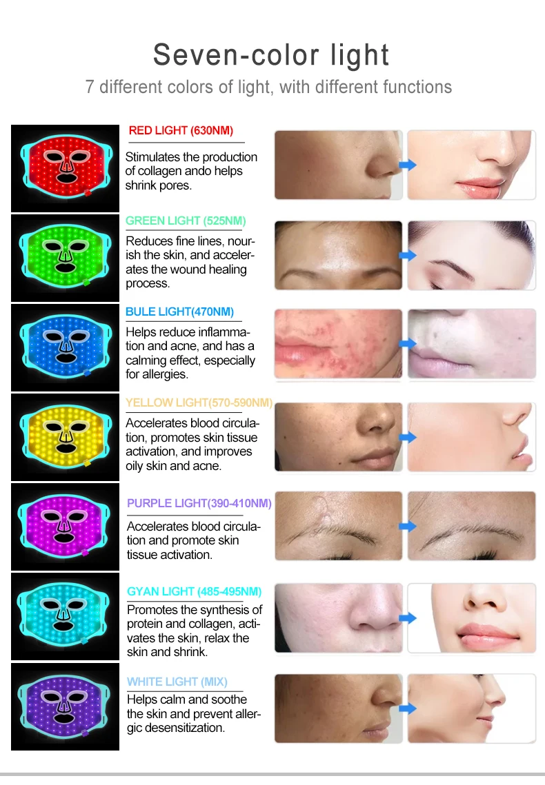 7 colors liquid silicone smart led red light therapy device for home use