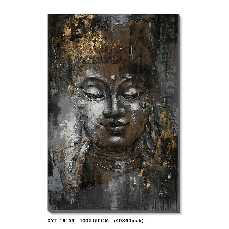 Abstract contemporary Handmade Wall art Decorative gold foil Artwork 3d buddha Oil Painting on Canvas
