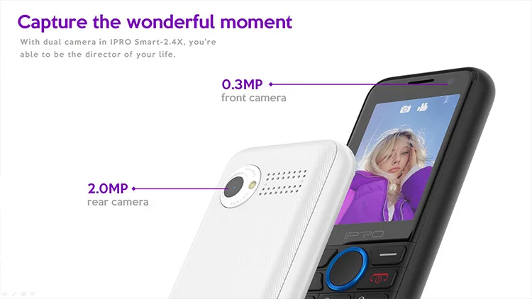 IPRO hot selling 512MB+4G memory 1800mAh battery long battery life dual SIM phone 2.4 inch kai os 3G/4G feature phone