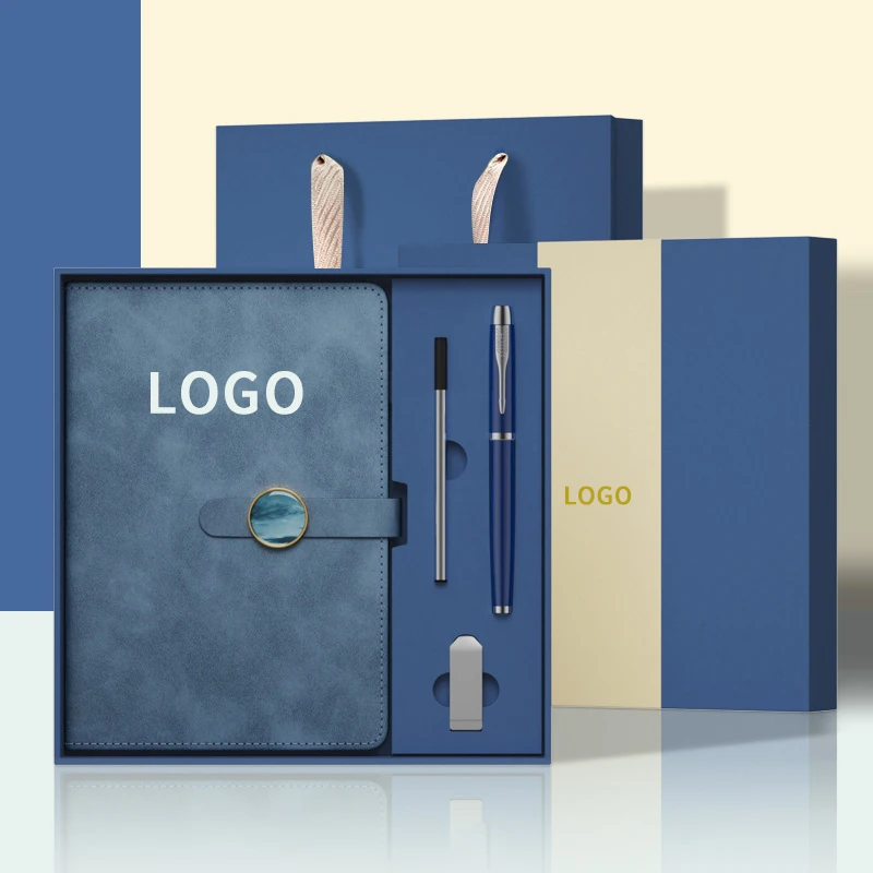 Customized A5 Leather Notebook Set Signature Pen U Disk High Appearance Level Corporate Advertising Festival Gift Box LOGO