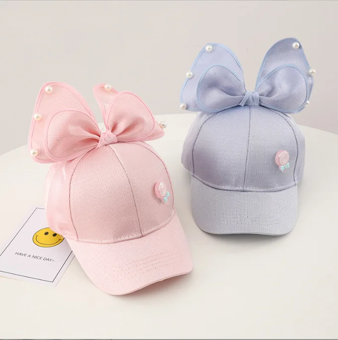 Summer Sunshade Cute Kids Sun Hats Girl Pearl Decoration Breathable Princess Baseball Cap