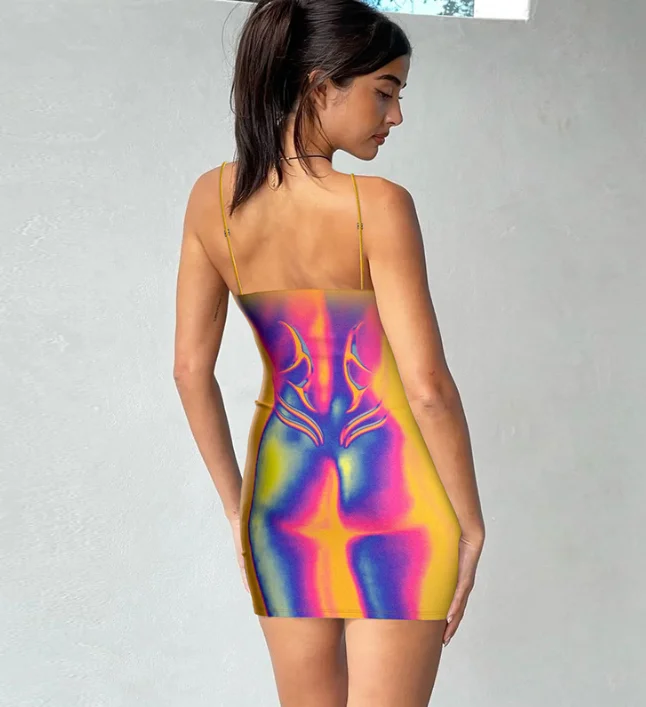 Sexy Club Night Wear Bodycon Short Dresses For Women 2023 Fashion Sleeveless Sling 3D Body Shape Print Slim Mini Dress Summer