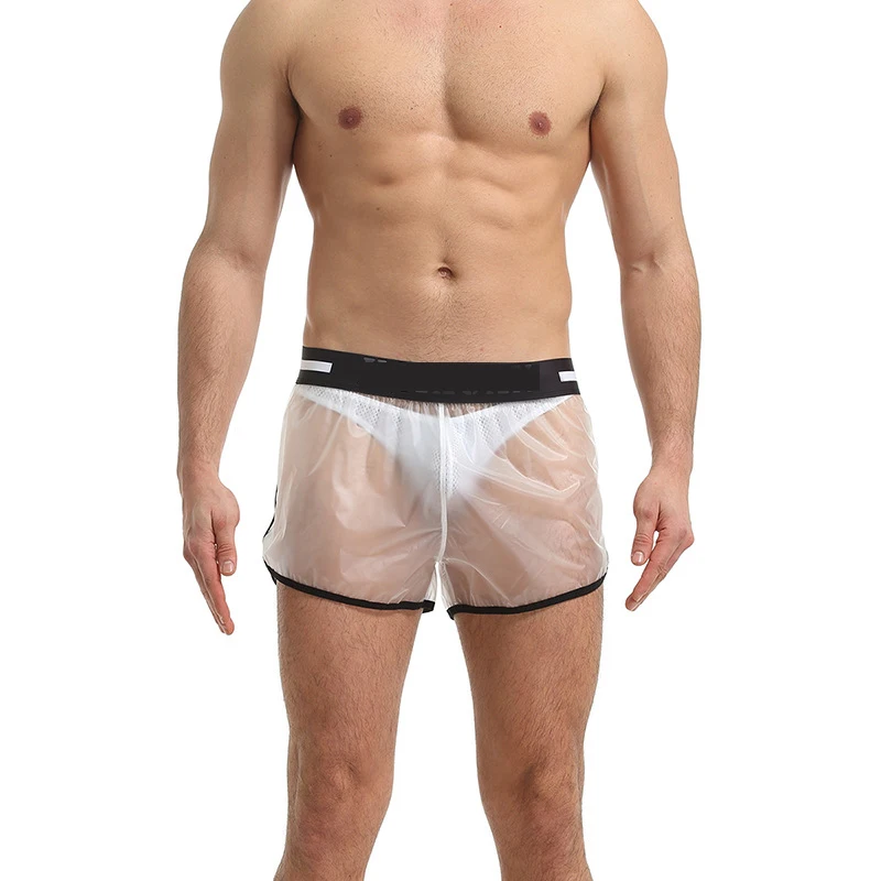 OEM Customized PVC Transparent Beach Swimming Trunks Home Flat Corner Sexy Fashionable Loose Men Shorts