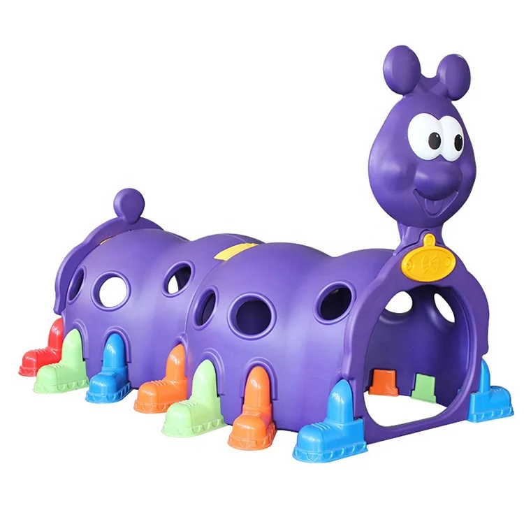 Top sale indoor plastic preschool children play game cute caterpillar design plastic tunnel toys