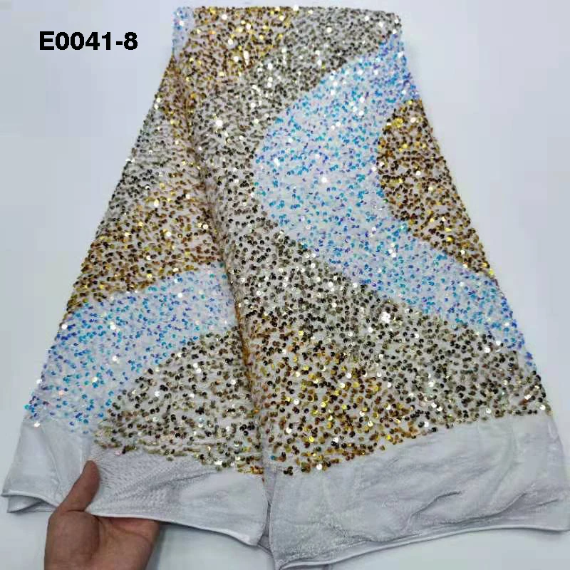 5 Yards One Piece Nigerian Women African French Sequins Lace Fabric For Dress Pink Embroidery Net Lace Fabrics