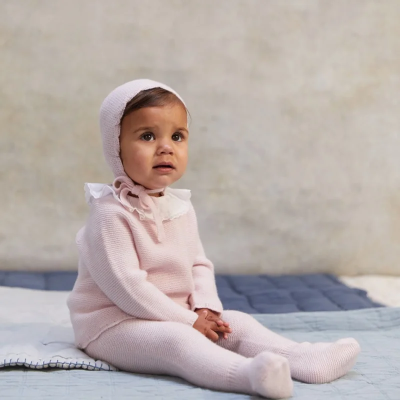 Pink Cashmere Baby Girl Set Sweet Infant Girls Soft Knitting Sets Solid Clothing for Newborn Cotton Comfy Knitwear Suits 2024