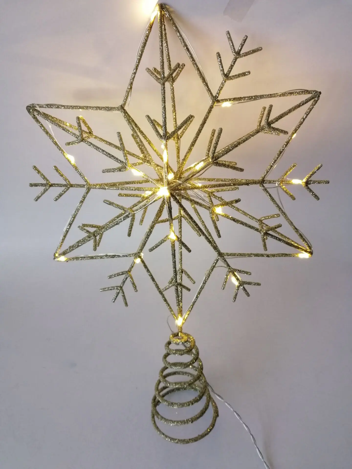Metal Snowflake With Glitter Silver Copper Lights Xmas Decoration Christmas Tree Topper Led Decorative Light