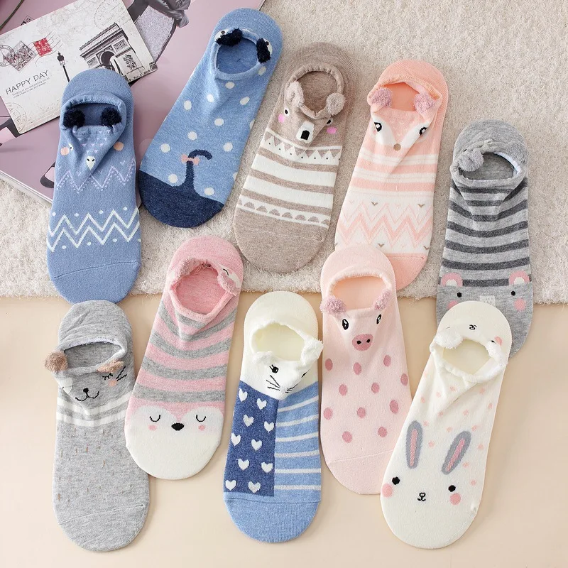 Wholesale Many Design Girls Cute  Animal Ears Ankle Socks Cartoon for Lady Cotton Women
