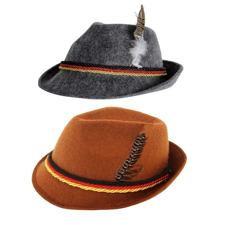 Low MOQ custom logo design unisex adults German oktoberfest decoration feather fedora hats oktoberfest hats
